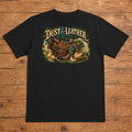 Dust & Leather Premium DTF T-Shirt flat lay showing large back print