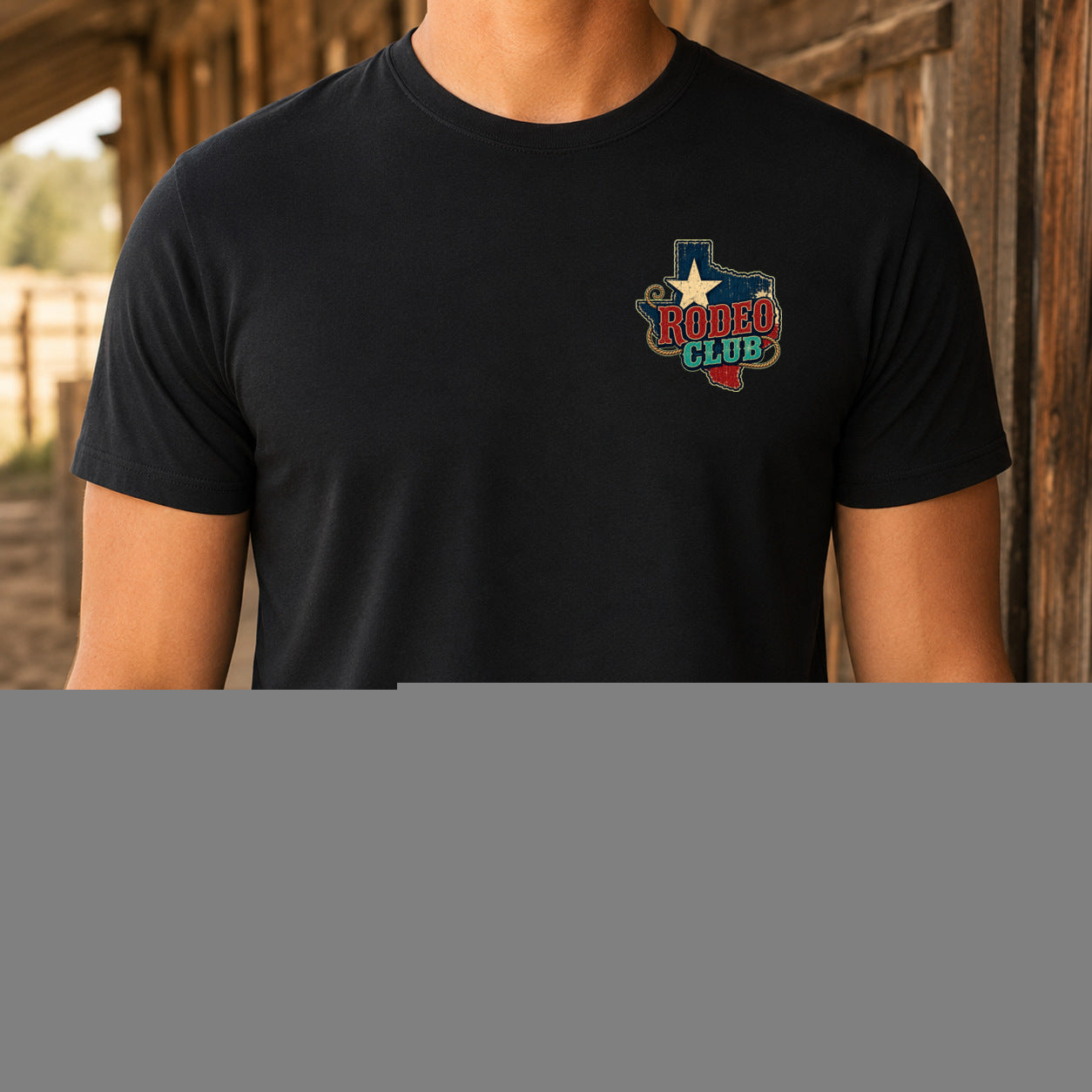 Rodeo Raised Premium DTF T-Shirt matching front left-chest print close-up