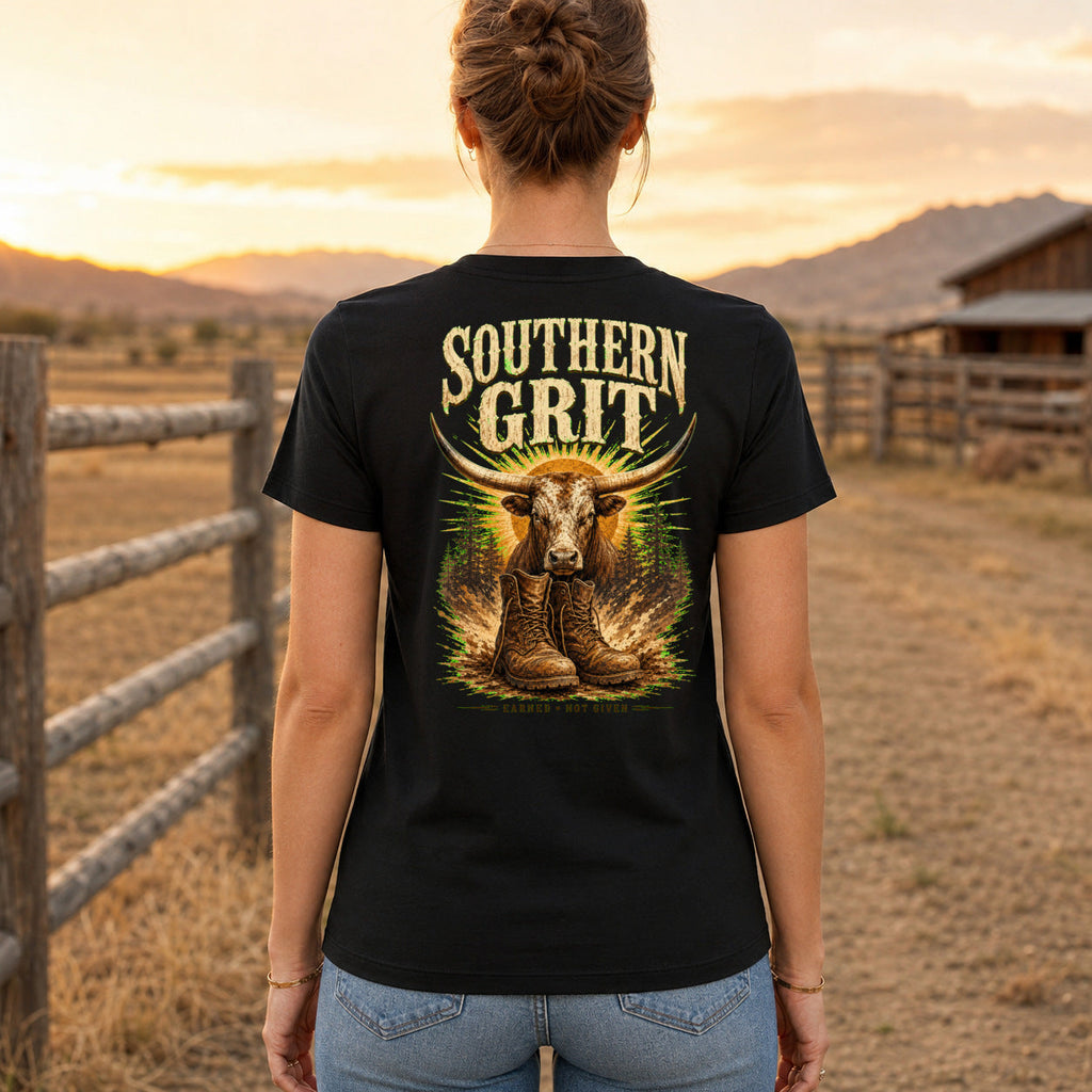 Southern Grit Premium DTF T-Shirt women’s back fit showing centred DTF print