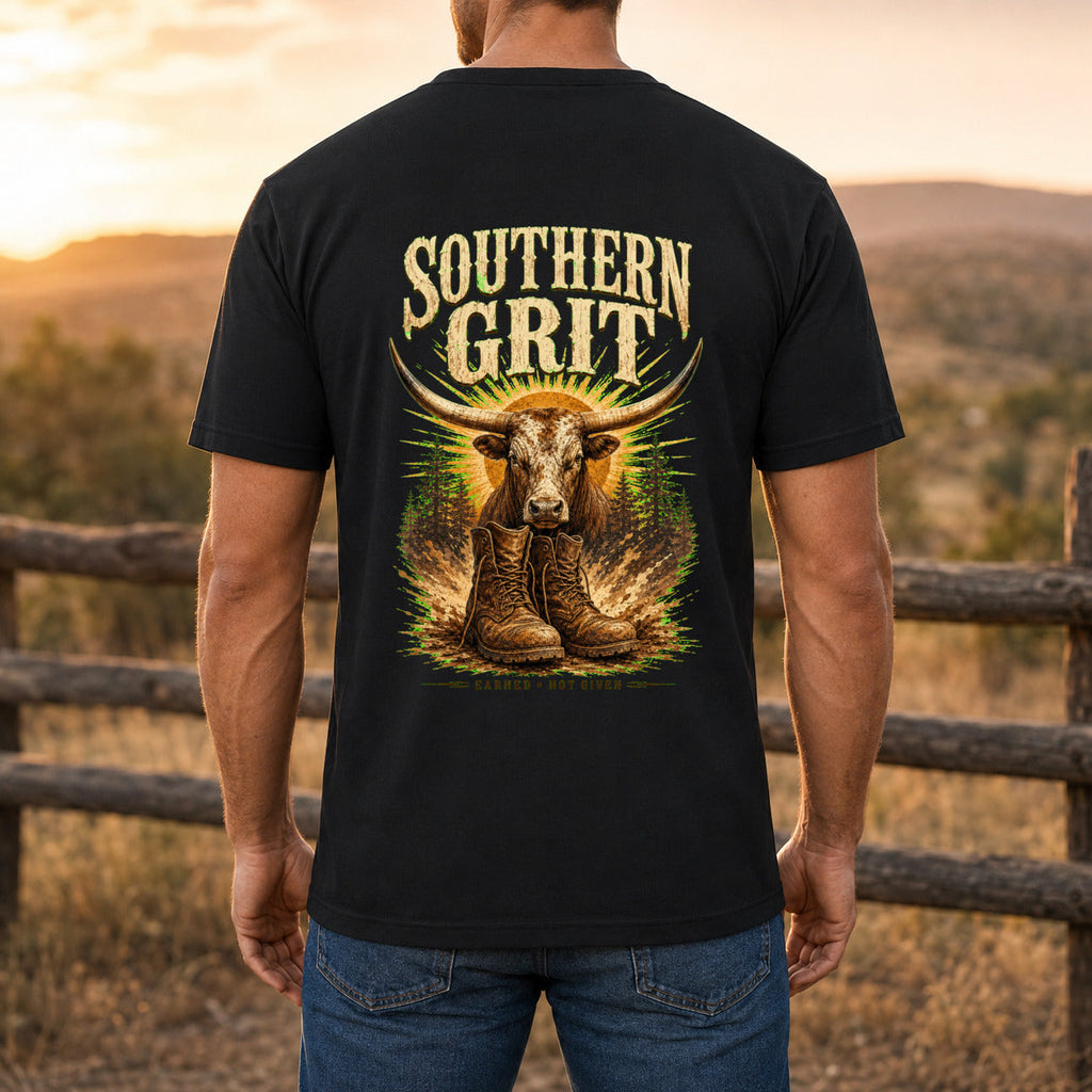 Southern Grit Premium DTF T-Shirt men’s back fit showing DTF print