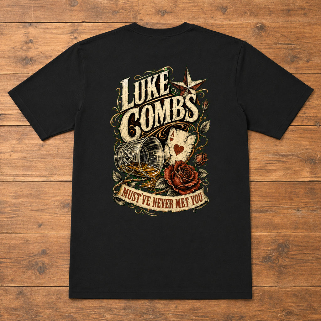 Luke Combs “Must’ve Never Met You” Back-Print T-Shirt flat-lay back view