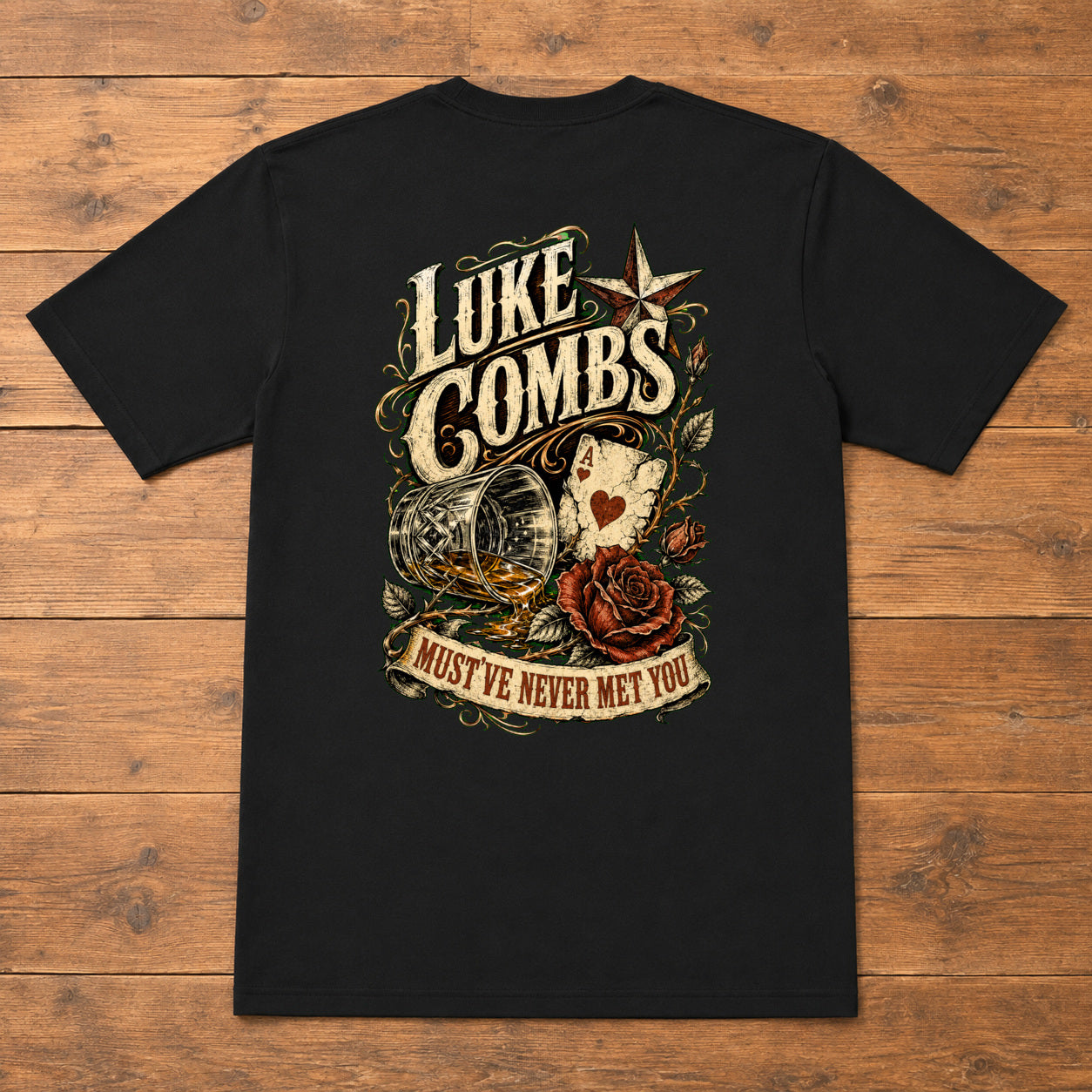 Luke Combs “Must’ve Never Met You” Back-Print T-Shirt flat-lay back view