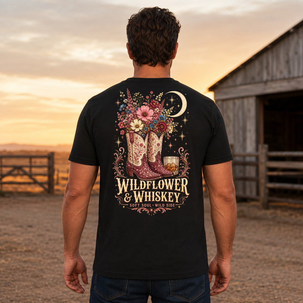 Wildflower & Whiskey country T-shirt men's back fit