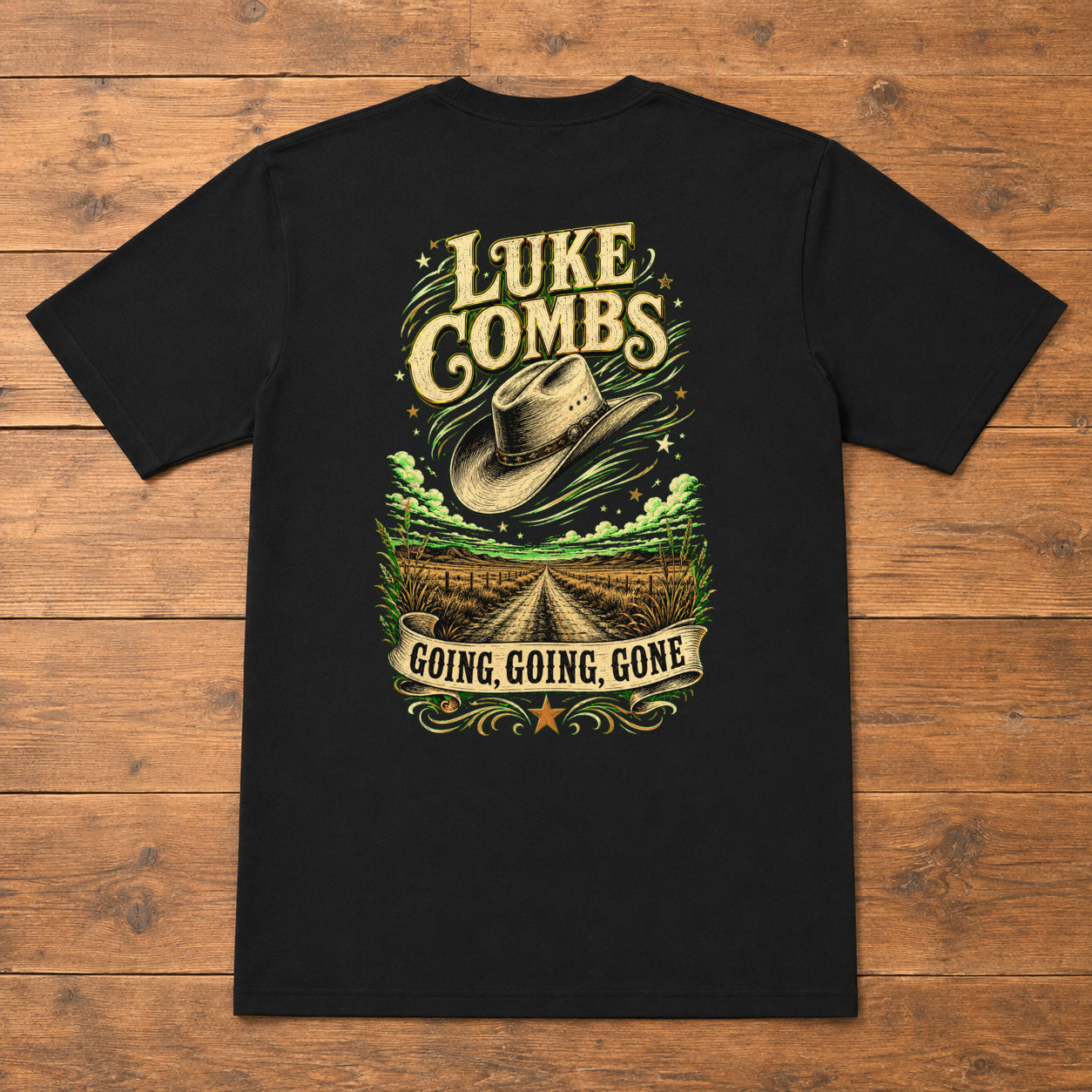 Luke Combs “Going, Going, Gone” Back-Print T-Shirt flat-lay back view