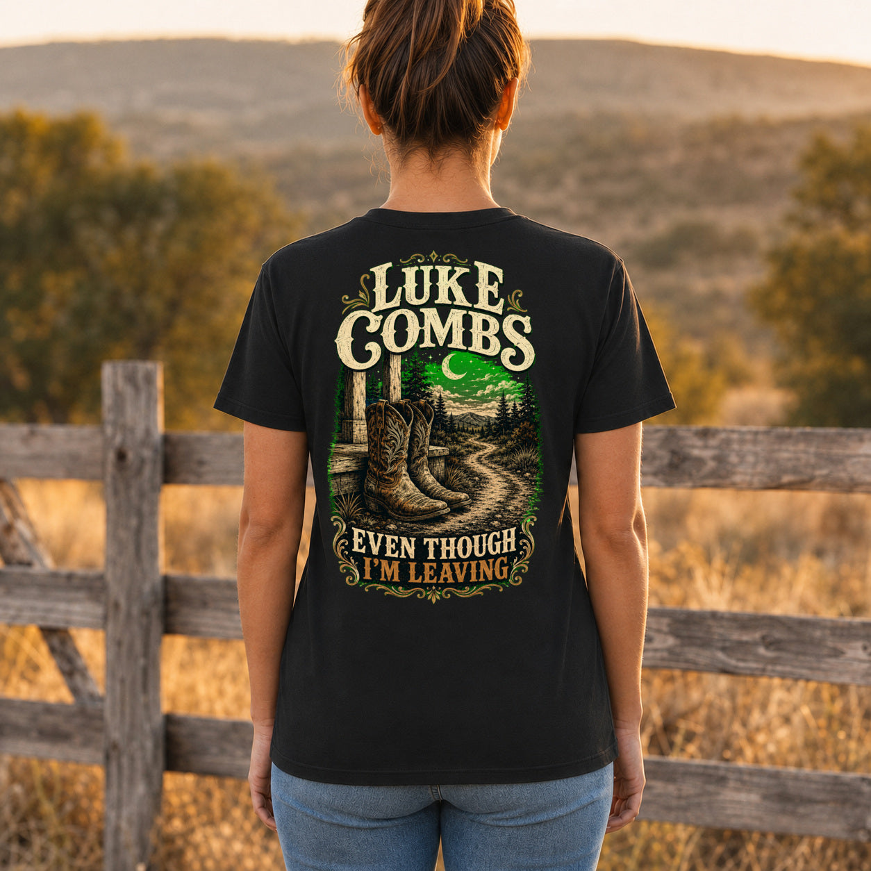 Luke Combs “Even Though I’m Leaving” Back-Print T-Shirt female back