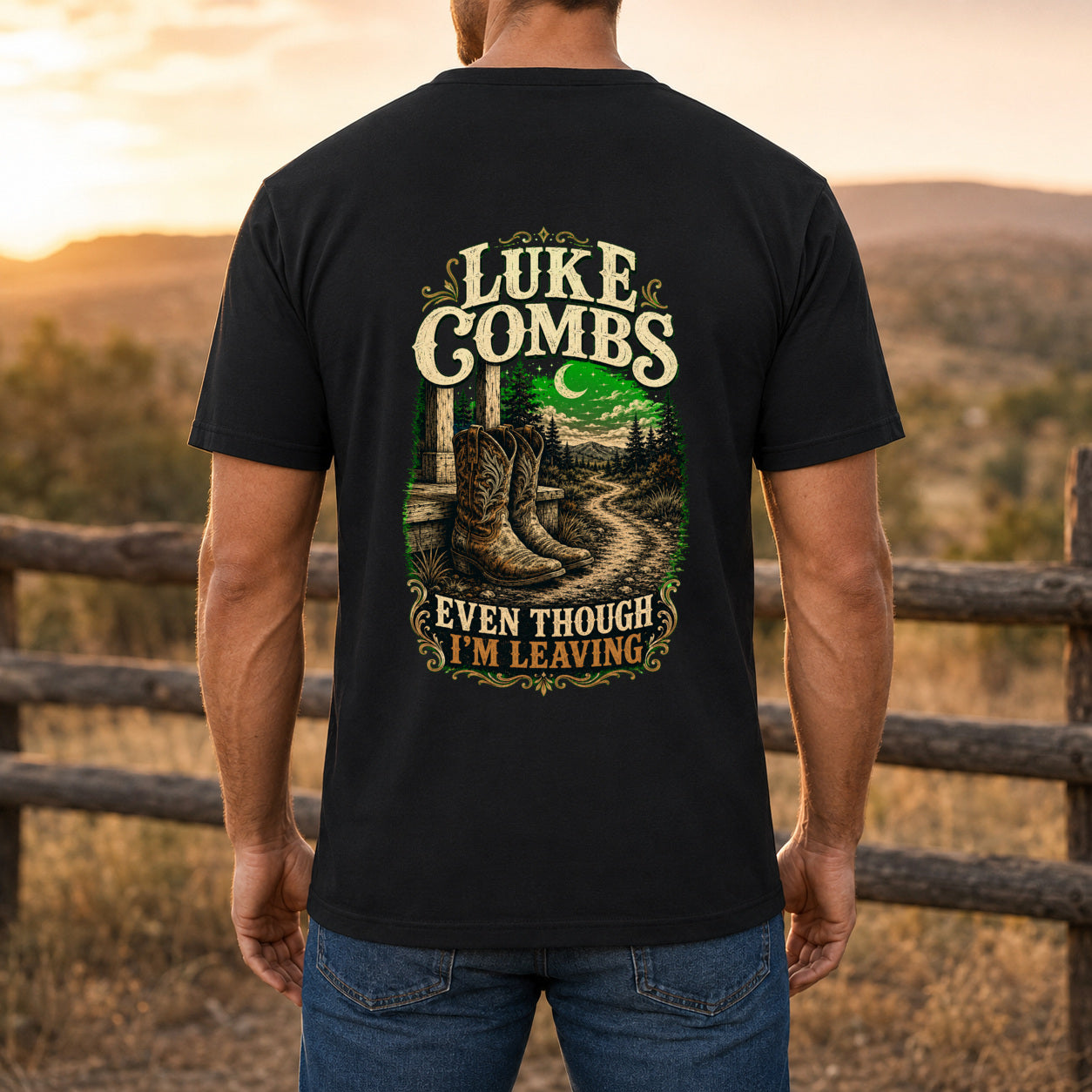 Luke Combs “Even Though I’m Leaving” Back-Print T-Shirt male back