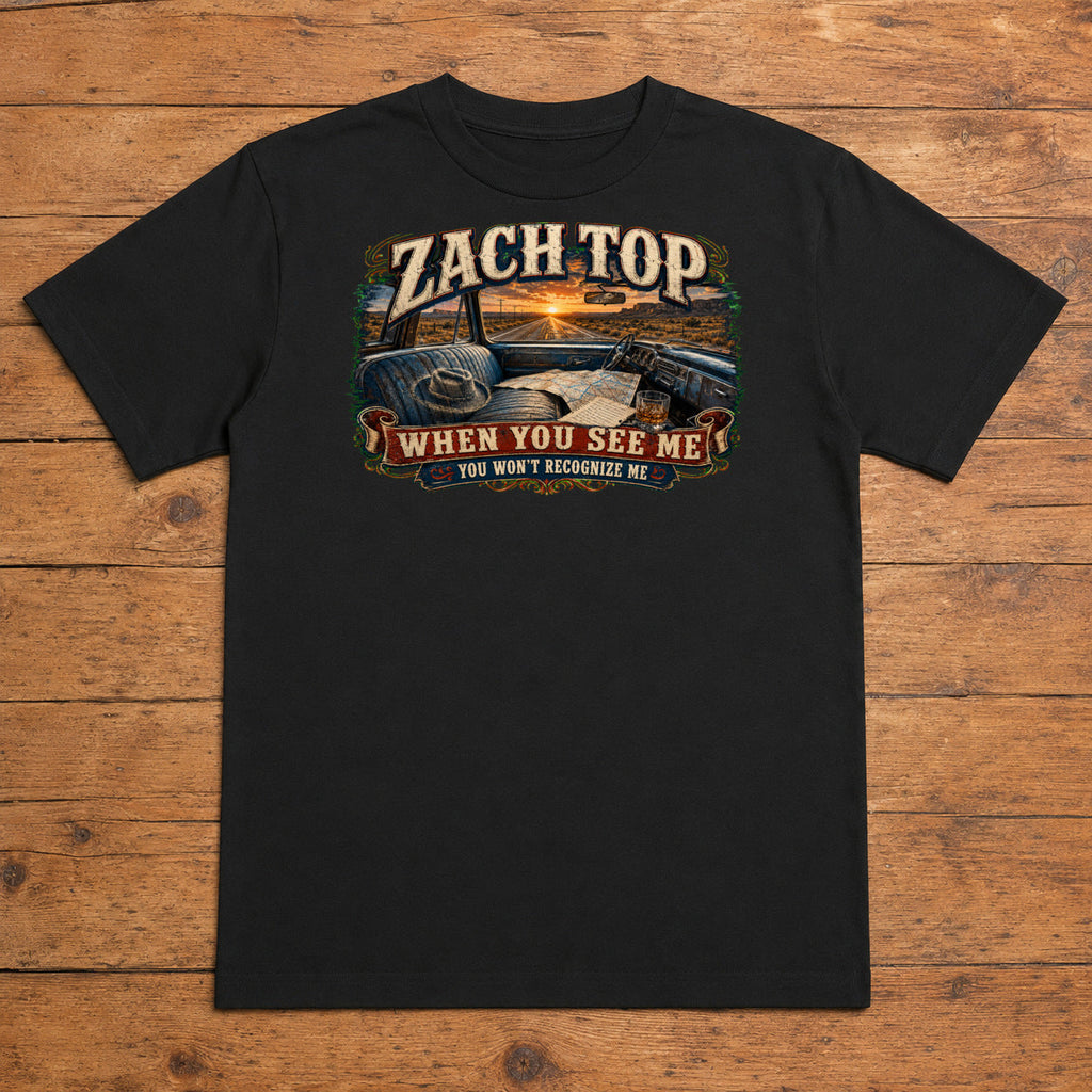 Zach Top When You See Me Premium DTF T-Shirt flat lay showing large back print